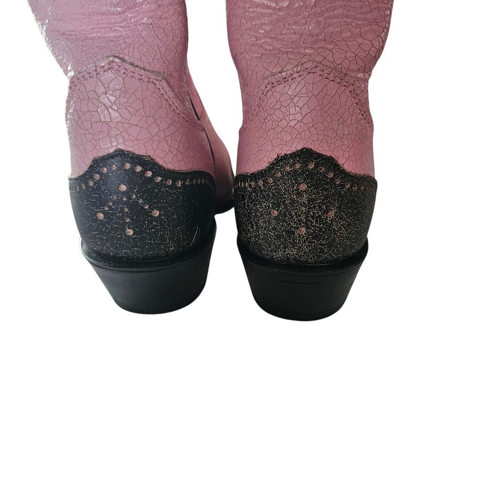 Justin Womens Pink Black Leather Western Cowboy Boots USA Made Size 7.5 B NEW - Picture 7 of 11